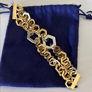 Tory Burch Gold and Silver Geometric Chain Bracelet